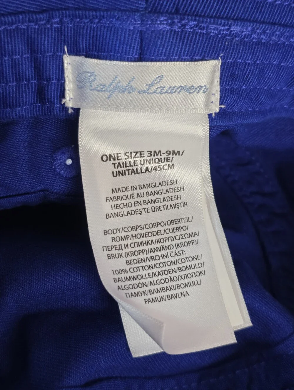 Ralph Lauren Infant Blue Bucket Hat Neon Pony Logo 3-9 Months Cotton Preppy